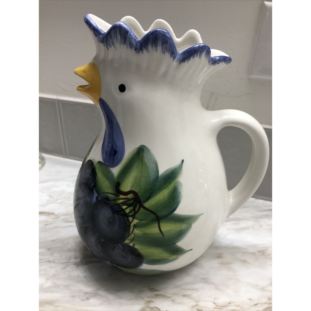 Vintage Collectible Hen Pitcher Hand Made in Italy Pizzato Fruit Pattern